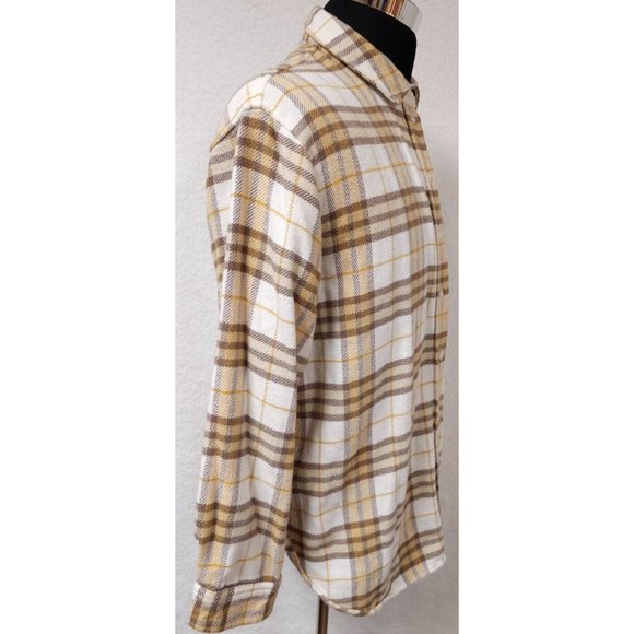 American Eagle Womens Medium Gold Plaid Very Soft Heavyweight Button Up Shirt - Picture 6 of 11